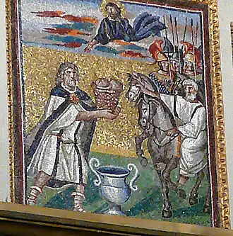 Melchisédech offre une corbeille de pain à Abrahammosaïque du  Ve&nbsp;siècleBasilique Sainte-Marie-Majeure