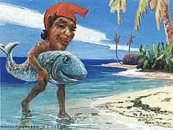 Description de l'image Menehune with Fish by D. Howard Hitchcock, 1933.jpg.