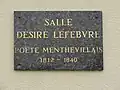 Salle Désirée Lefebvre poète menthevillais, plaque.