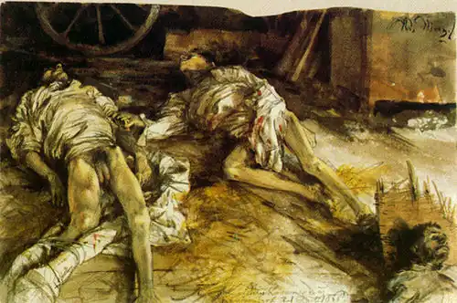 Trois Soldats tombés dans une grange, 1866.