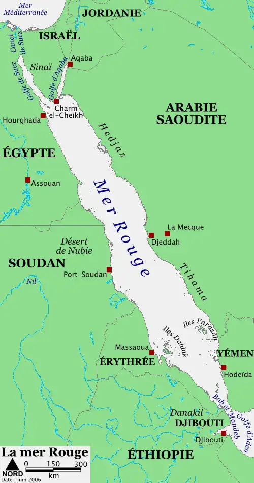 Carte géographique de la région de la mer Rouge
