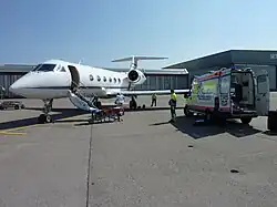 Gulfstream IV assurant la mission d'ambulance aérienne.