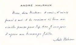 Message d'André Malraux à Youra Guller (vers 1973)