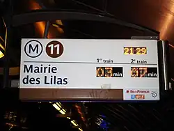 Exemple d'écran SIEL du métro