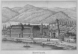 L'abbaye de Mettlach d'après une lithographie de 1863