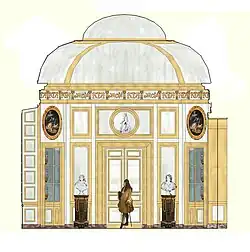 Restitution de la coupe du Salon des Albane de Meudon, paroi est.