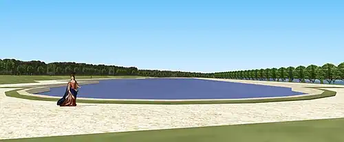 Vue du bassin de Bel Air en y arrivant depuis le château, vers 1700.