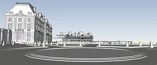 Schéma de la vue depuis le parterre du Globe, vers 1715.