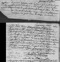 Acte de baptême d'Eustache Gaspard Michel de Lotbiniere. 1er septembre 1748. Paroisse Notre-Dame-de-Québec de la ville de Québec.