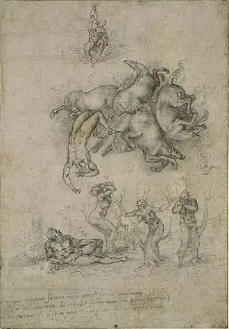 Michel-Ange, Chute de Phaéton, dessin, vers 1533, 41,3 × 23,4 cm, British Museum, Londres