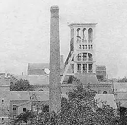 Le chevalement du no&nbsp;5 des mines de Micheroux (1914).