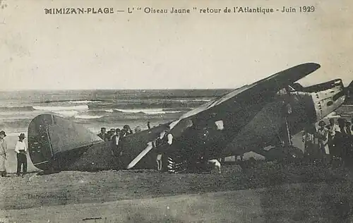 L'Oiseau Canari sur la plage de Mimizan le 16 juin 1929.