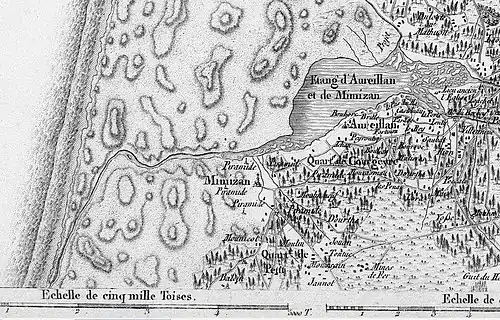 Extrait de la carte de Cassini (feuille n° 137) vers 1780, représentant Mimizan.