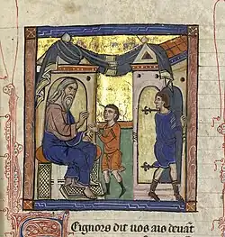 Miniature de Jacob envoyant Joseph voir ses frères, 1260-1270, Manuscrit Ms 562 de la Bibliothèque municipale de Dijon, l'Histoire ancienne jusqu'à César