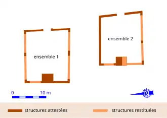 Plan en couleurs de deux enceintes trapézoïdales.