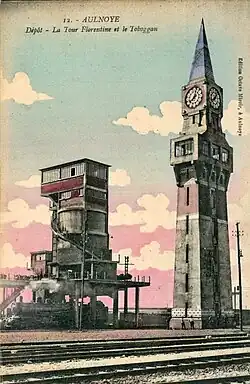 La tour florentine et le toboggan de l'ancien dépôt d'Aulnoye-Aymeries.