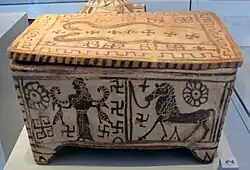 Potnia Theron, Maîtresse des animaux / cheval attaché. Boîte béotienne (pyxis). Fin VIIe siècle.Berlin