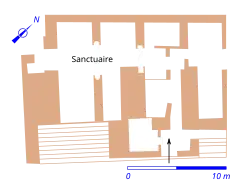 Plan d'un édifice antique mettent en évidence ses pièces principales.