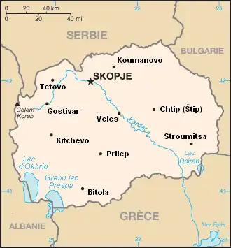 Carte de la Macédoine du Nord montrant la frontière avec la Grèce