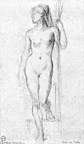 Gustave Moreau, Modèle féminin nu debout appuyé sur un bâton, c.1895, Paris, musée Gustave Moreau.