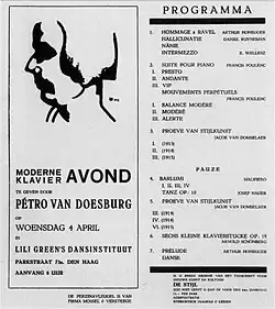 Programme d'un récital de Pétro van Doesburg au Lily Green's Dansinstituut, 1923. Musée national d'art moderne.