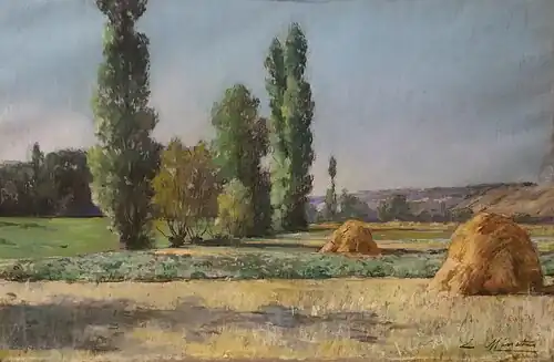 Moisson à Gasny. Pastel 50&nbsp;×&nbsp;32&nbsp;cm, coll. privée