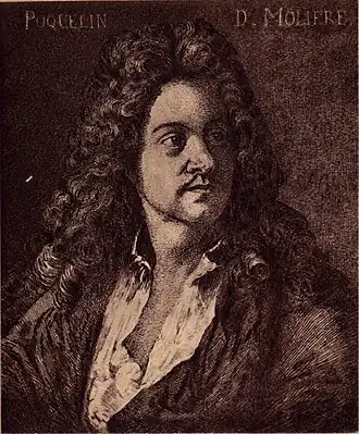 Molière en 1664. Dessin de Charles Courtry, d'après un tableau de Michel Corneille le Jeune.