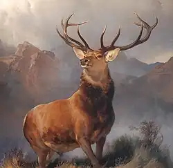 Cerf élan réaliste : montagnes brumeuses, bois imposants, atmosphère sereine et contemplative.&nbsp;