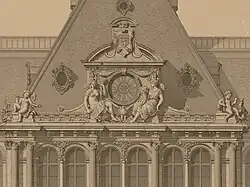 Détail de l'horloge du fronton en 1868 (façade sud)