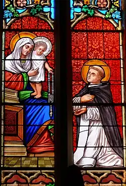 Saint Dominique recevant le Rosaire de l'Enfant Jésus et de la Vierge.