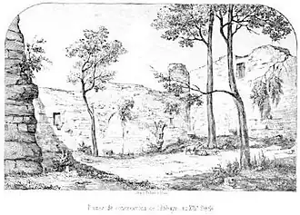 Vue de l'abbaye au XIIIe&nbsp;siècle.