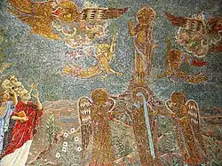 Mosaïque dans la chapelle des Anges. Ici un ange de l'Ascension.