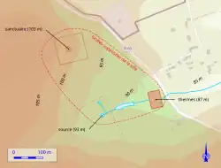 Carte en couleurs sur laquelle sont reportées des courbes de niveau.