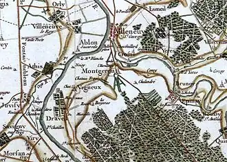 Carte de Cassini de la région de Montgeron au XVIIIe siècle.