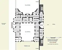 Restitution du plan du rez-de-chaussée de la maison de Charles Le Brun à Montmorency, 1690.