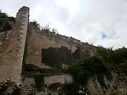 Vue d'un mur couronné par une succession de créneaux et de merlons.