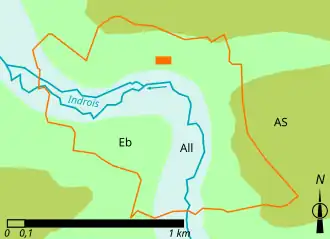 Carte en couleur très simplifiée répartissant un territoire communal en grandes zones géologiques
