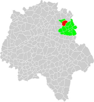 Carte représentant par des couleurs différentes l'emplacement d'une commune au sein de son canton.