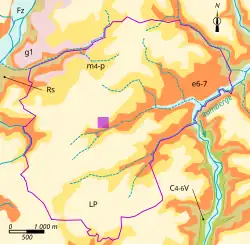 Carte en couleurs montrant le zonage géologique d'un territoire.