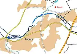 Carte en couleurs indiquant les voies d'eau et la voirie d'un terriroire.