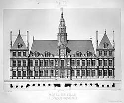 Dessin de l'Hôtel de ville de Reims.