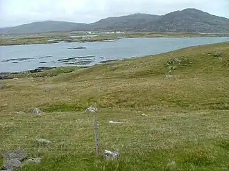 Vue des Eileanan Iasgaich au centre du Loch Baghasdail.