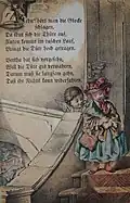 La petite Berta descend prudemment les escaliers, en veillant à ne pas laisser tomber son Zuckertüte. Neues Zuckerdütenbuch (1859).