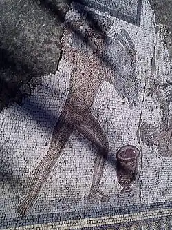 Fragment de la mosaïque des travaux d'Hercule, IIIe&nbsp;siècle, sanglier d'Erymanthe