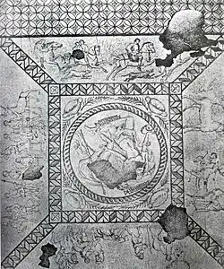 Photographie de la mosaïque en place en 1870, avant toute restauration et remaniement