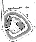 Plan de la motte féodale de Castel-Coz (dessin du chanoine Abgrall).