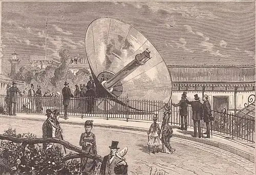 Le concentrateur parabolique d'énergie solaire de Mouchot à l'Exposition universelle de 1878.