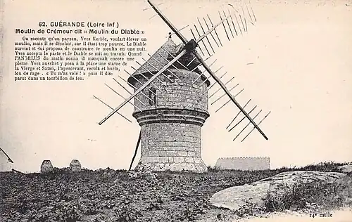 Carte postale ancienne mentionnant la légende associée au moulin.