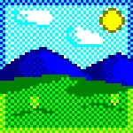 Un paysage vectoriel imité en pixel art