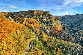 Passage routier sous éperon rocheux.